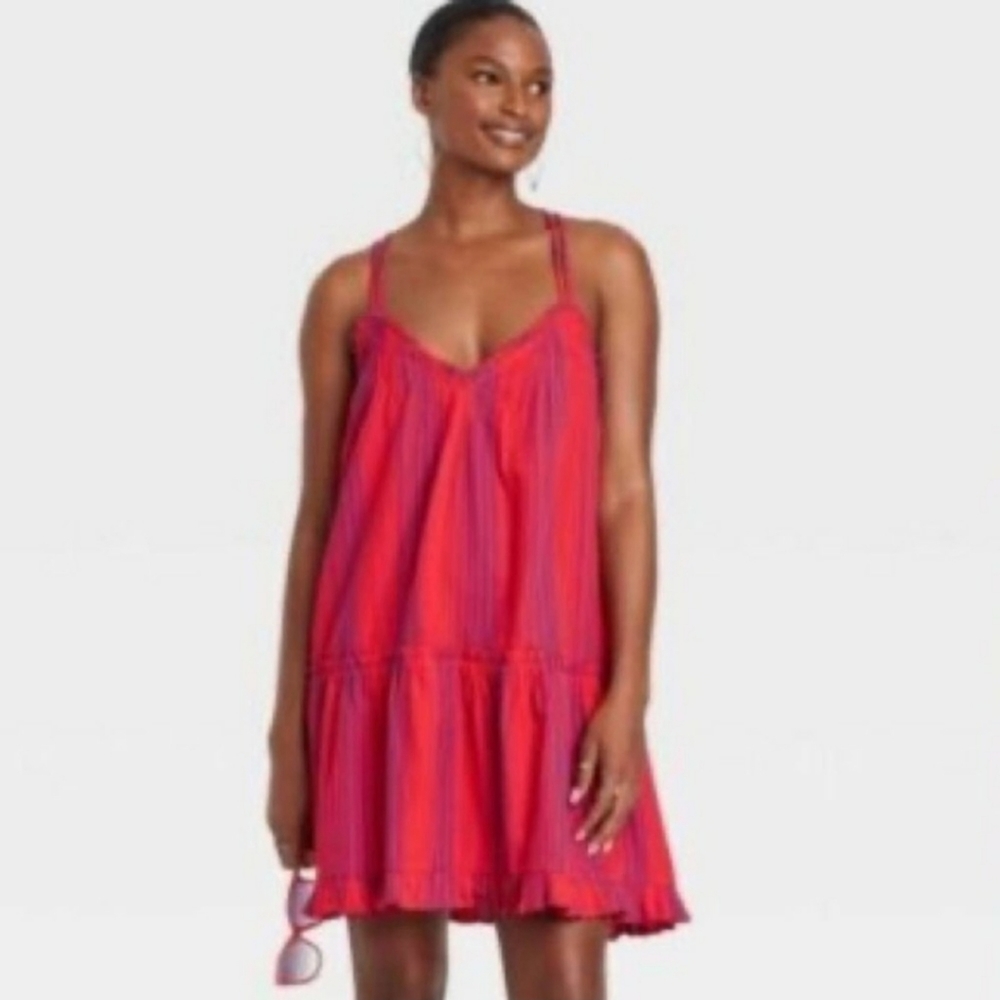 Universal Thread Black Purple Stripes Mini Ruffle Sun Dress Size XL